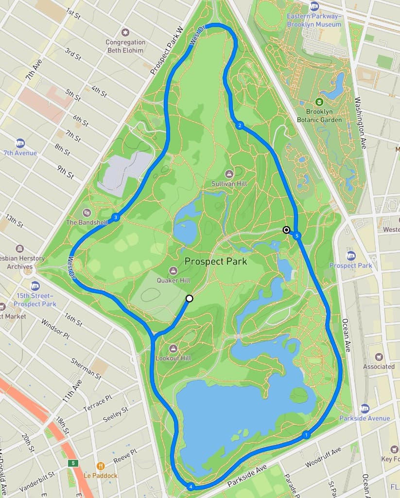 Blue Moon 5 Miler course map around Prospect Park